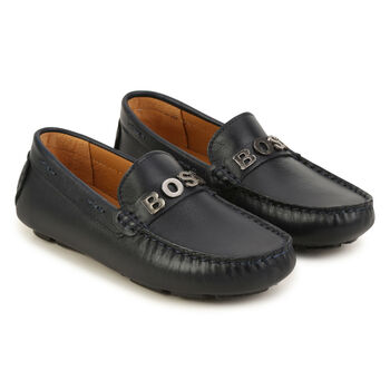 Boys Navy Blue Leather Loafers