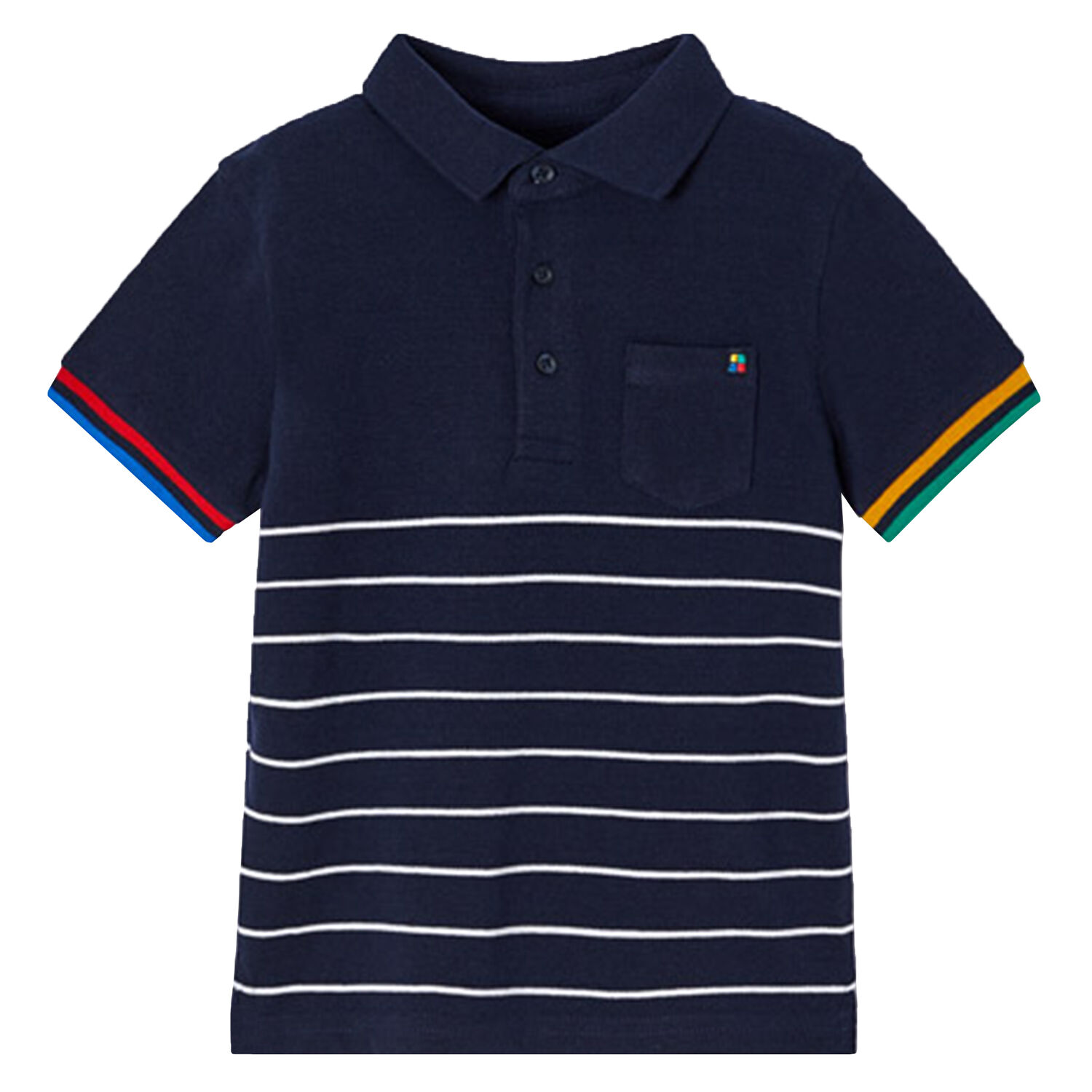 Boys Navy Striped Polo Shirt, 1, hi-res image number null