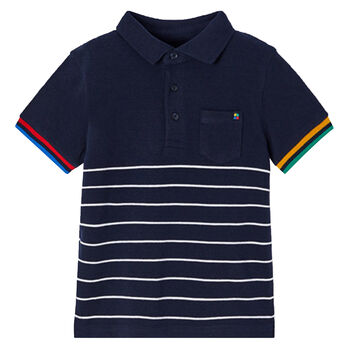Boys Navy Striped Polo Shirt
