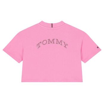 Girls Pink Embellished Logo T-Shirt