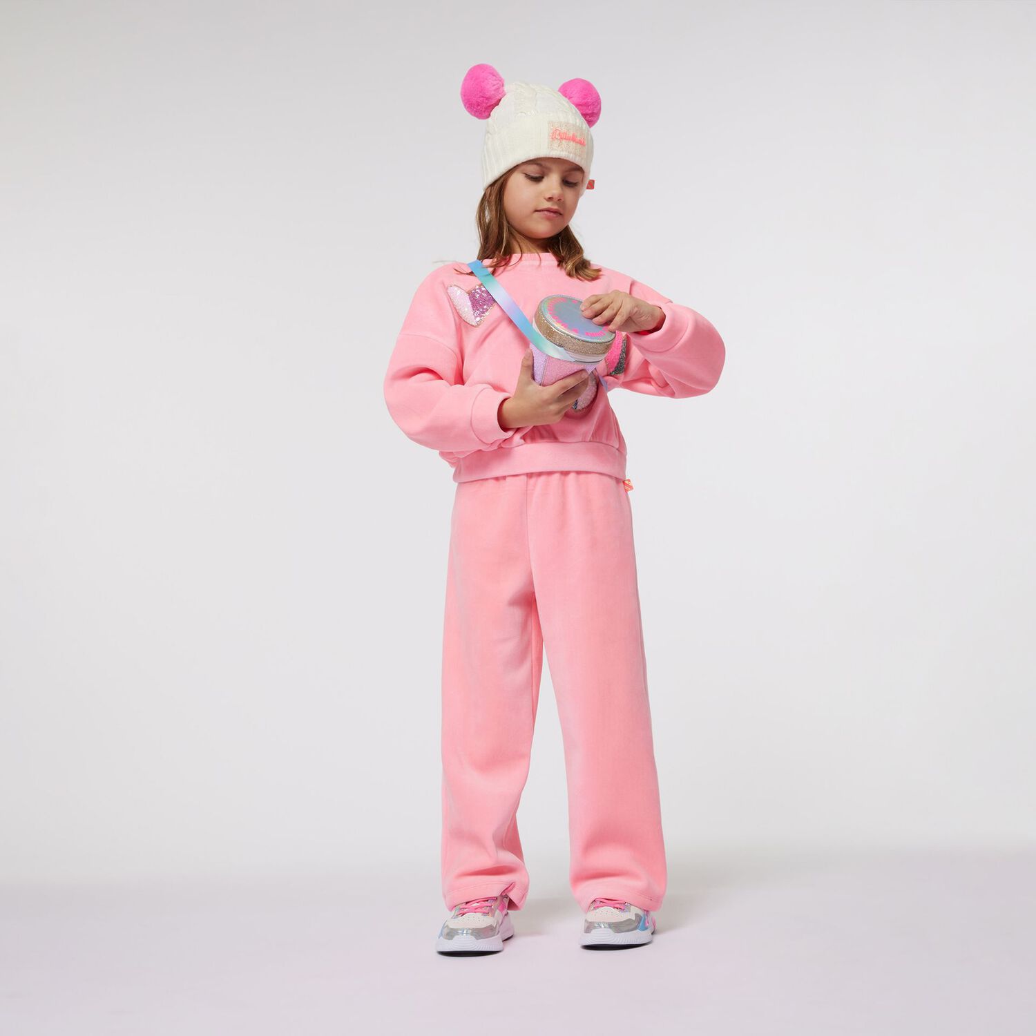 Girls Pink Sequin Hearts Sweatshirt, 1, hi-res image number null