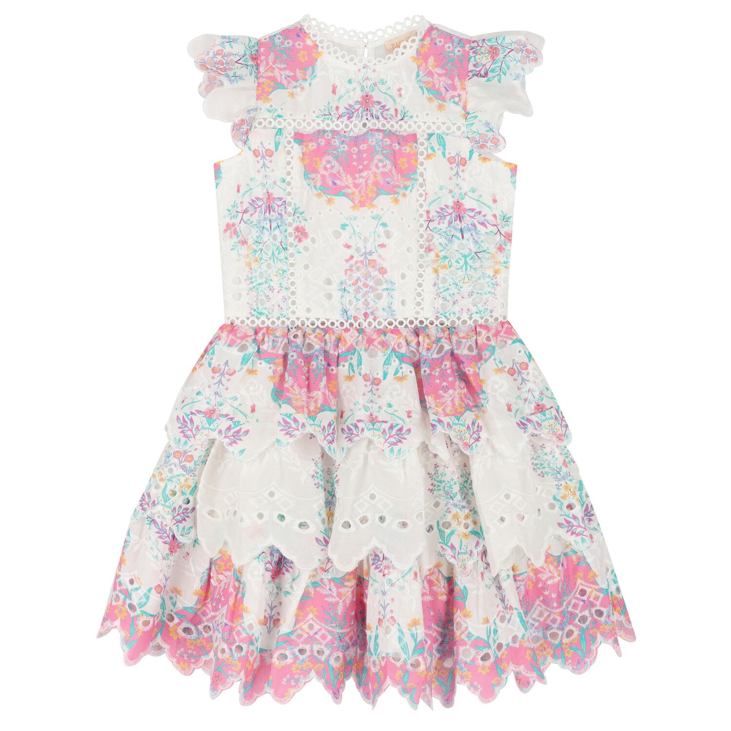 Girls White Floral Patchwork Dress, 1, hi-res image number null
