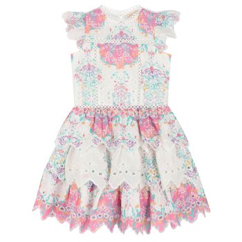 Girls White Floral Patchwork Dress