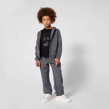Boys Grey Logo Hooded Zip Up Top