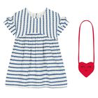 Younger Girls White & Blue Heart Dress & Bag Set, 1, hi-res