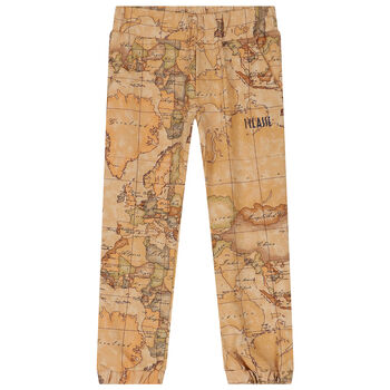 Boys Beige Geo Map Logo Joggers