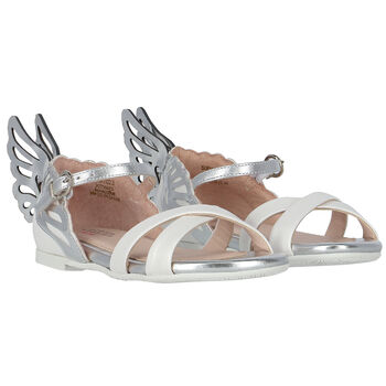 Girls White & Silver Butterfly Sandals