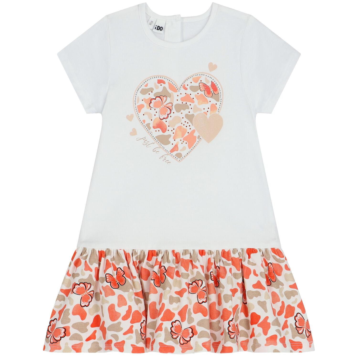 فستان بنات بطبعة قلب باللون الابيض, 1, hi-res