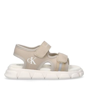 Beige & White Logo Sandals