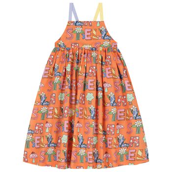 Girls Orange Logo Flower Dress