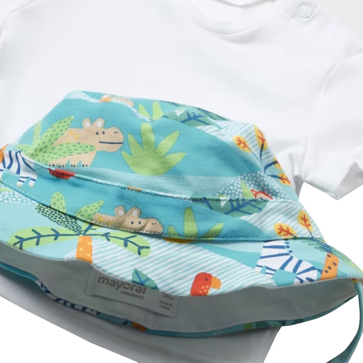 Baby Boys White & Blue Dungaree & Hat Set, 2, hi-res