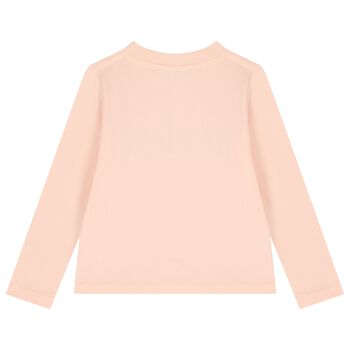 توب بأكمام طويلة بالشعار باللون الوردي للبنات