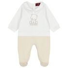 White & Beige Teddy Bear Babygrow, 1, hi-res