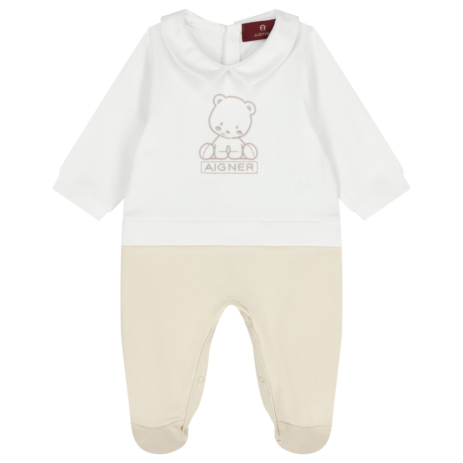 White & Beige Teddy Bear Babygrow, 1, hi-res