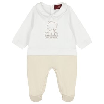 White & Beige Teddy Bear Babygrow
