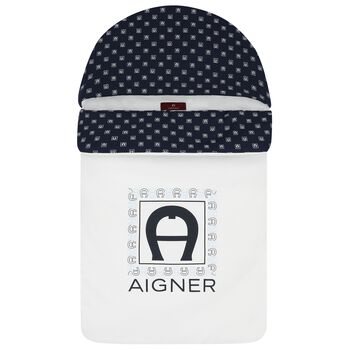 Baby Boys White & Navy Blue Logo Nest