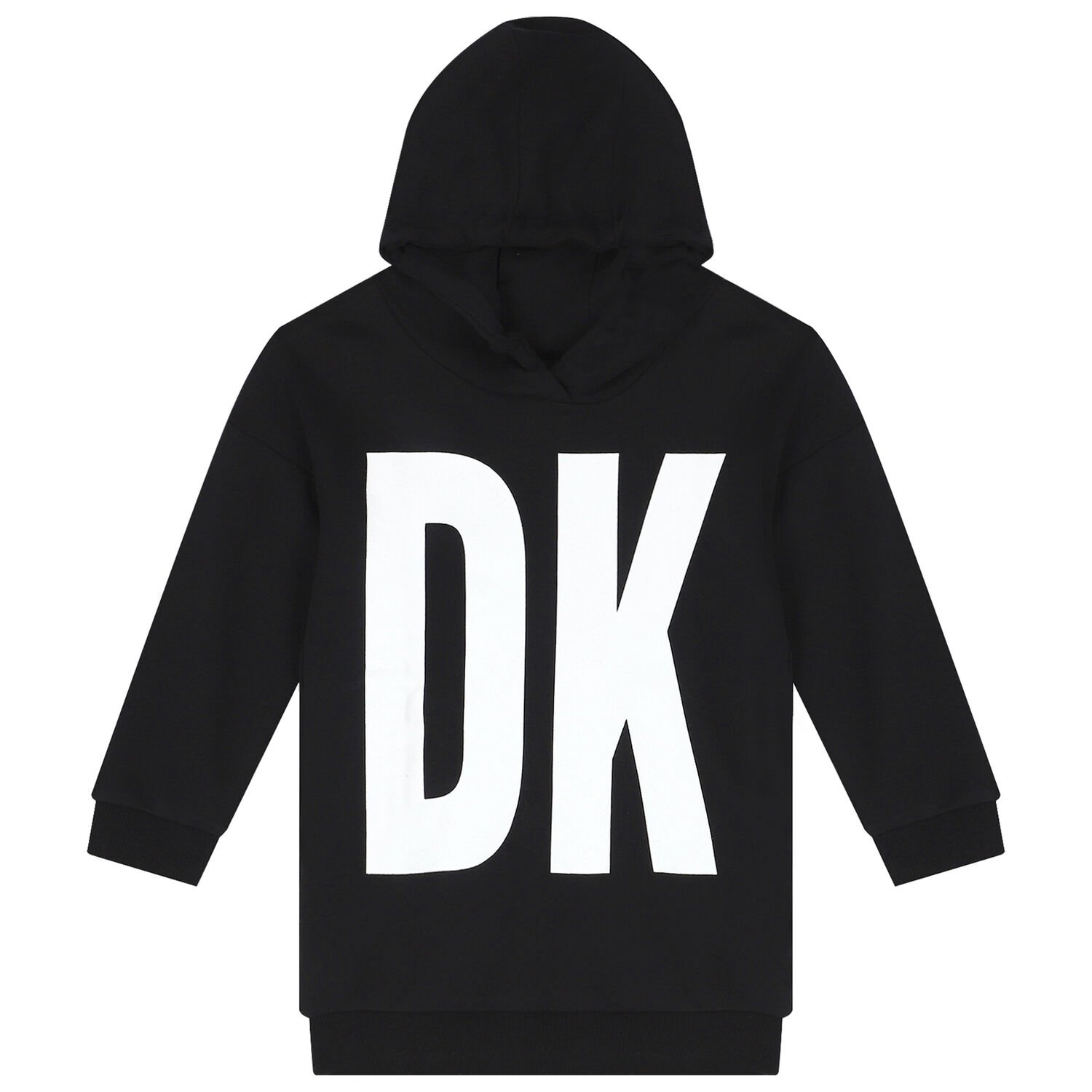 فستان هودى بالشعار باللون الاسود, 1, hi-res