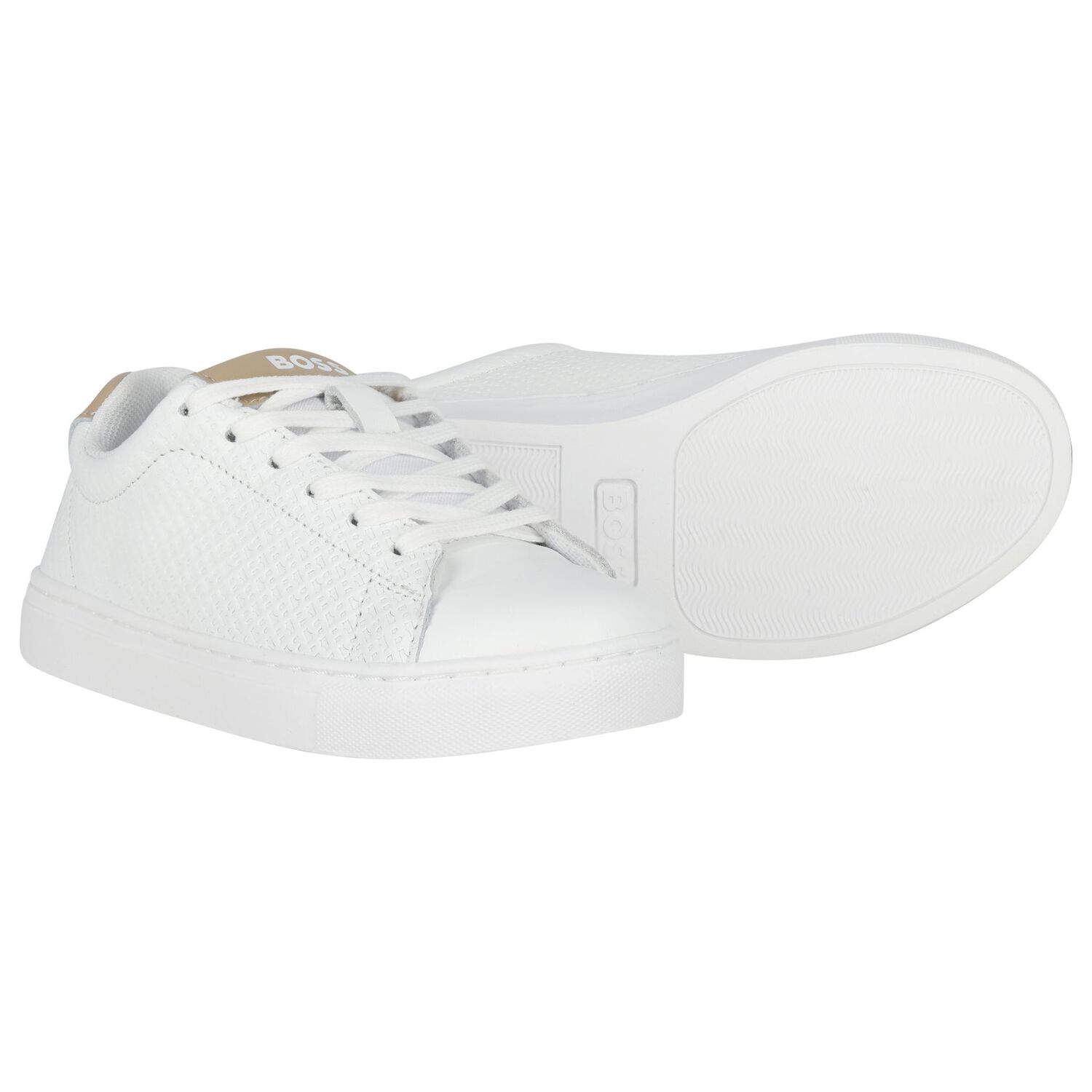Boys White Logo Trainers, 1, hi-res
