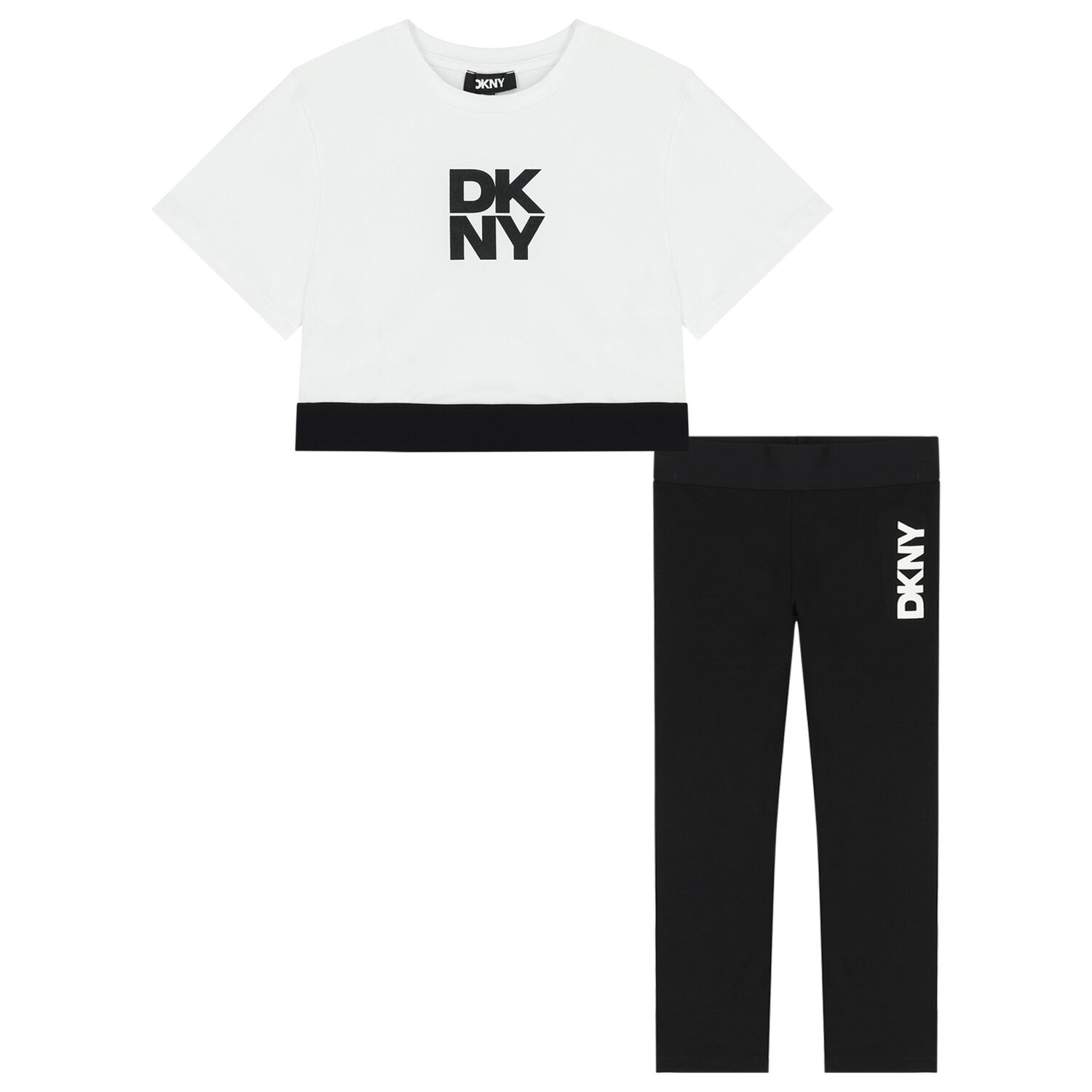 Girls White & Black Logo Leggings Set, 1, hi-res