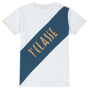 Boys White & Blue Geo Map Logo T-Shirt