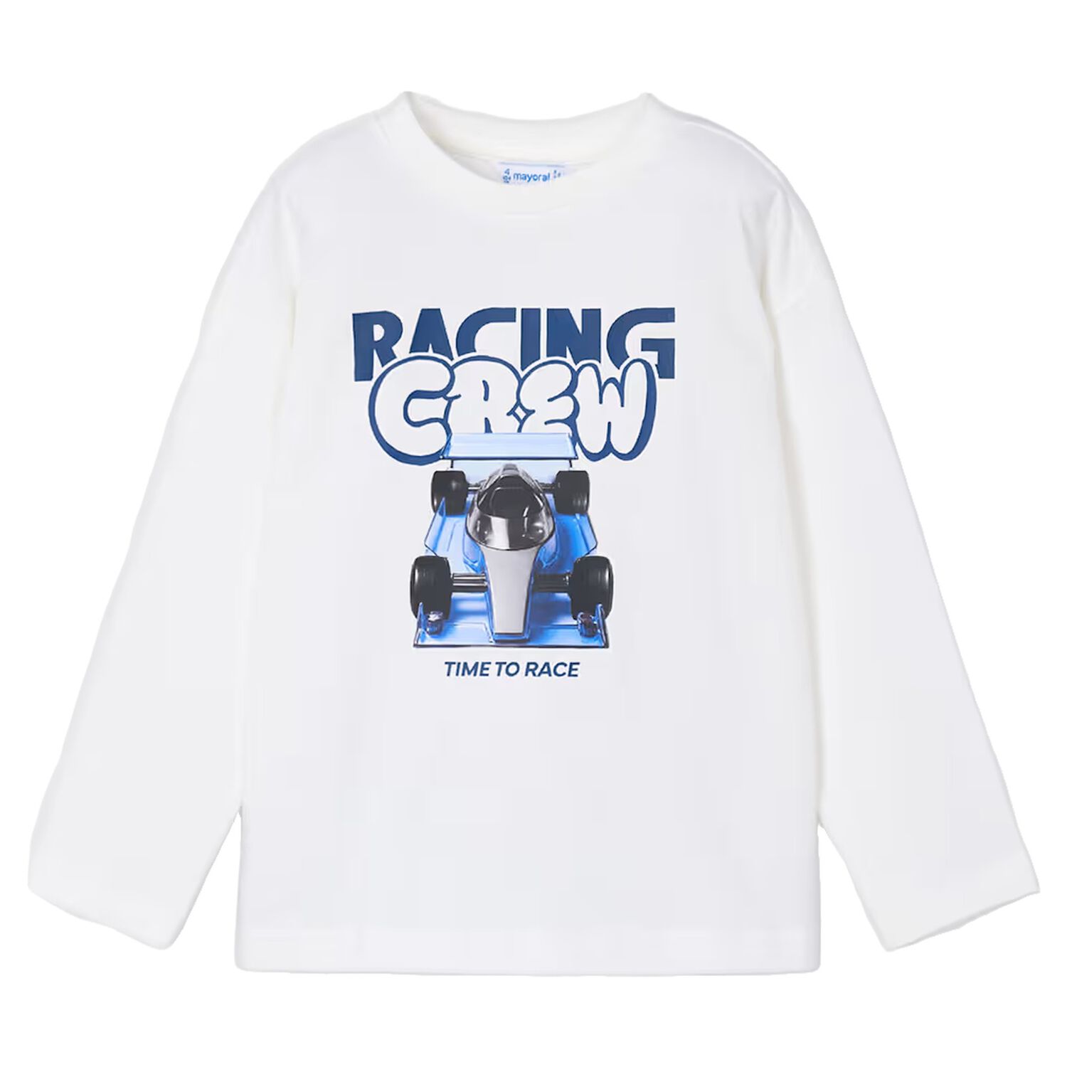 Boys White Formula 1 Car Long Sleeve Top, 2, hi-res