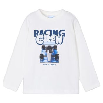 Boys White Formula 1 Car Long Sleeve Top