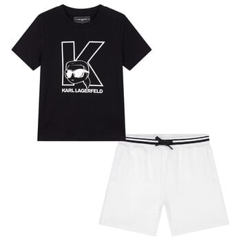 Boys Black & White Logo Shorts Set