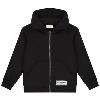 Black Logo Hooded Zip Up Top