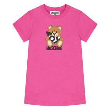 Younger Girls Pink Teddy Bear Logo Dress