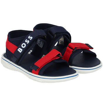 Boys Navy Blue & Red Logo Sandals