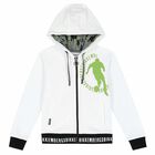 Boys White Hooded Jacket with Zip, 1, hi-res