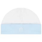 طقم هدايا ملابس أطفال باللونين الأزرق والأبيض وقبعة ومريلة, 1, hi-res