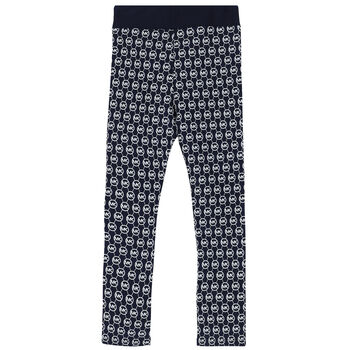 Girls Navy Logo Leggings