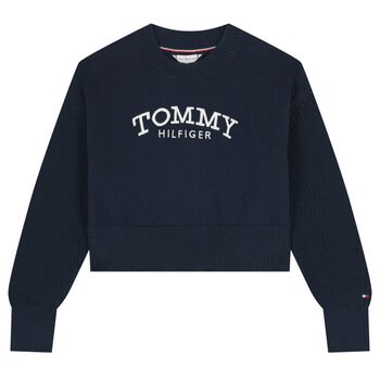 Girls Navy Blue Logo Knitted Sweater