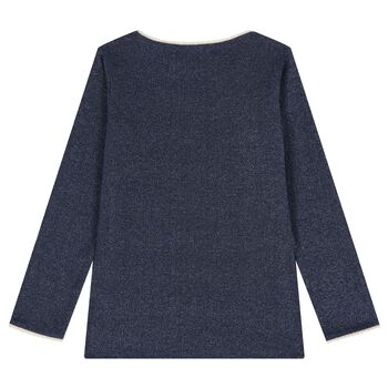 توب بنات باكمام طويله بتطريز كريز باللون الكحلى 