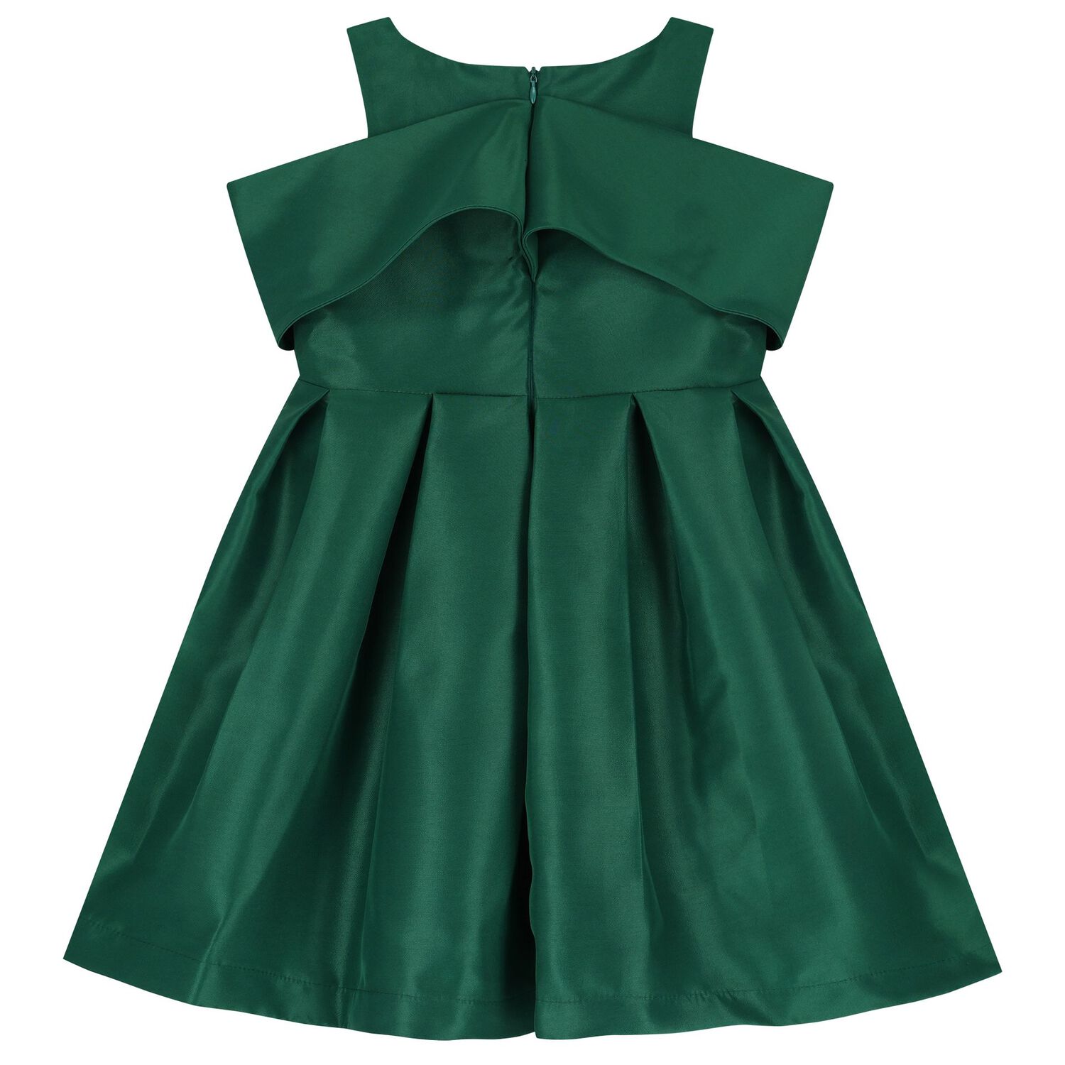 Girls Green Shoulder Bow Dress, 1, hi-res