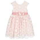Girls Pink & White Embroidered Organza Dress, 1, hi-res