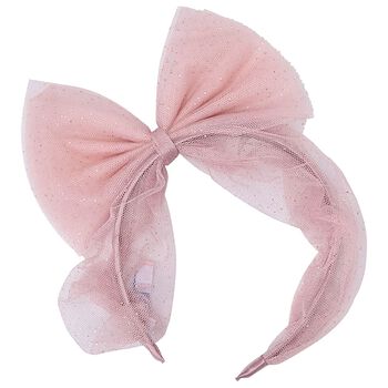 Girls Pink & Gold Glitter Tulle Bow Headband