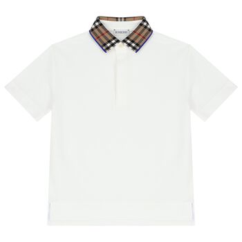 Boys White Logo Check Polo Shirt