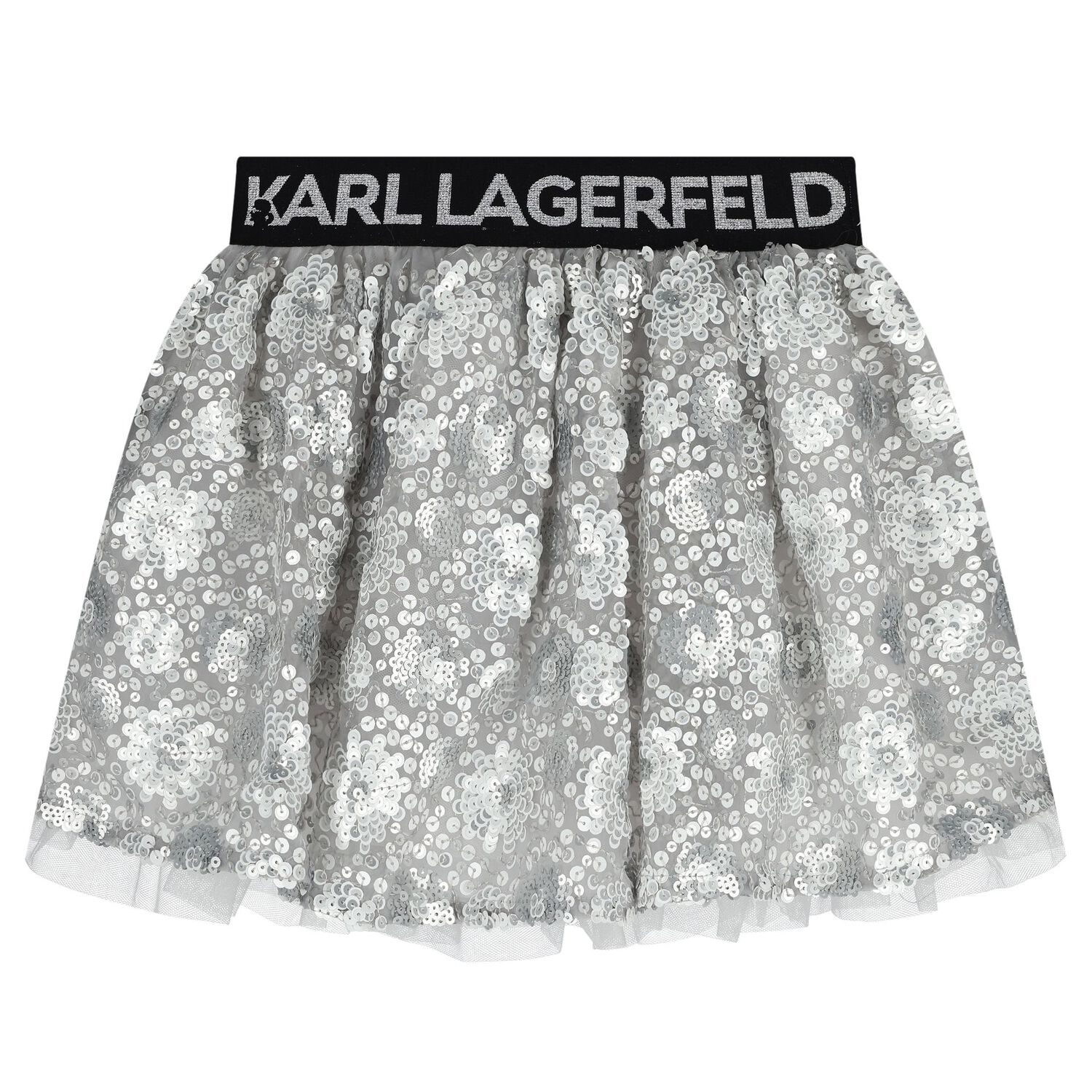 Girls Silver Sequinned Skirt, 1, hi-res