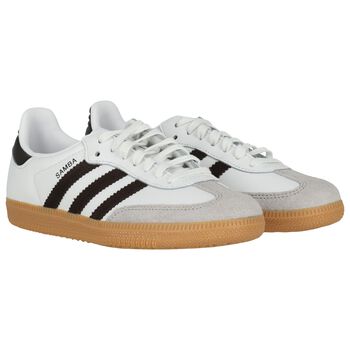 White & Brown Logo Samba Trainers
