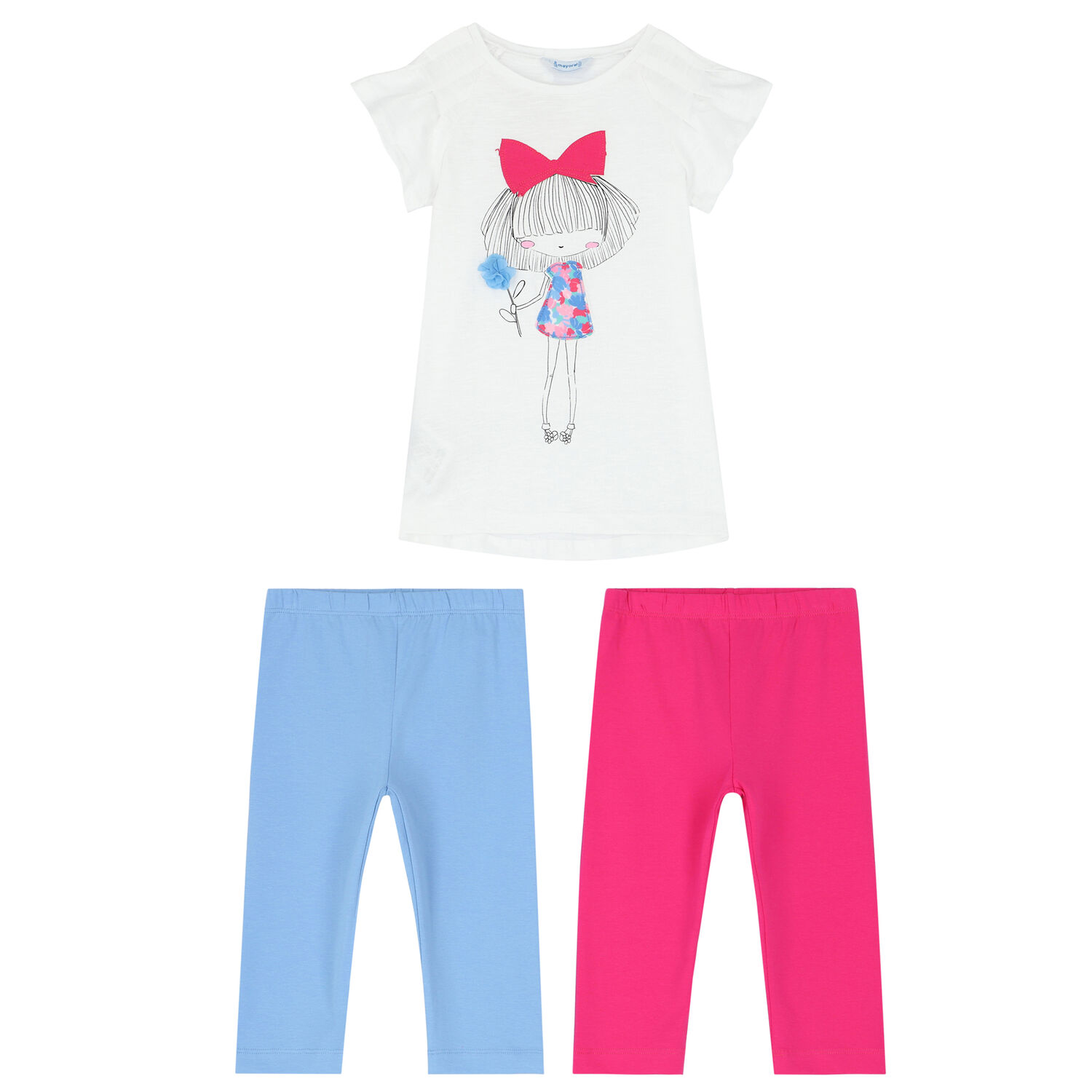 Girls White, Pink & Blue Leggings Set, 1, hi-res