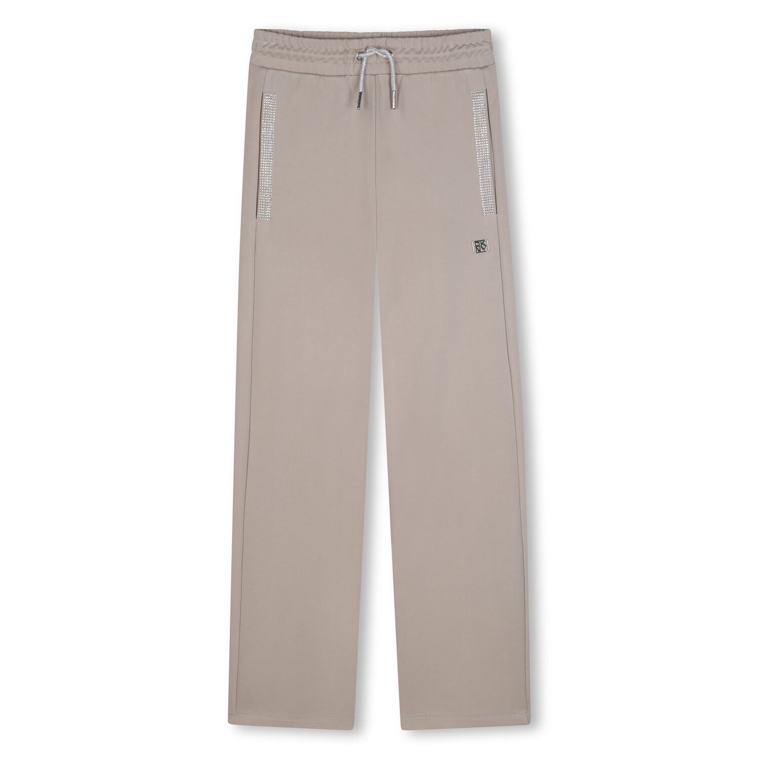 Girls Beige Embellished Logo Trousers, 1, hi-res