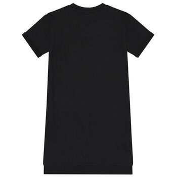 فستان بنات بطبعة بالشعار باللون الأسود