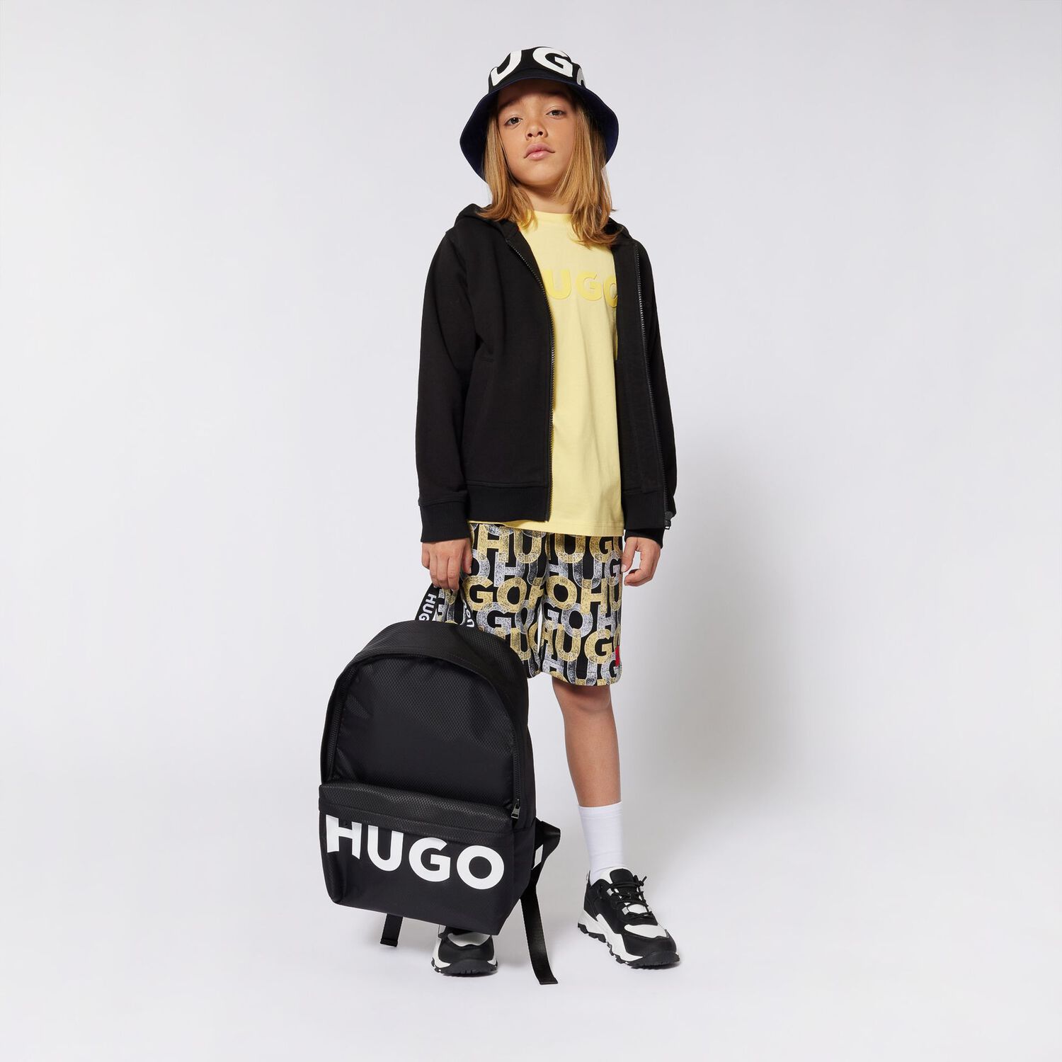 Boys Black & Yellow Logo Swim Shorts, 1, hi-res image number null