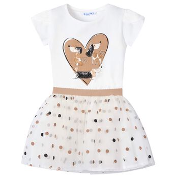 Girls Ivory & Beige Polka Dot Tulle Skirt Set
