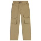 Boys Beige Logo Trousers, 1, hi-res