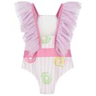 Girls White & Pink Striped Donuts Swimsuit, 1, hi-res