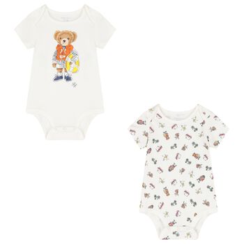 Ivory Polo Bear Bodysuits ( 2-Pack )