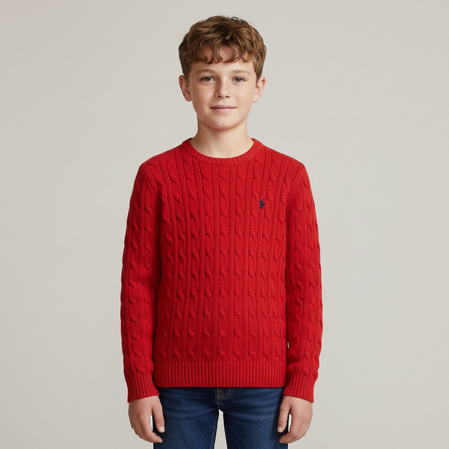 Red Logo Cable Knit Jumper, 1, hi-res image number null